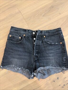 Levi’s 501 Black High-Rise Frayed Hem Denim Shorts